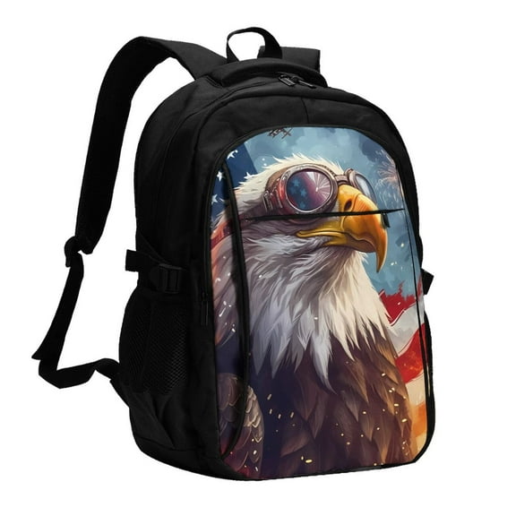Vsdgher Bald Eagle Pilot Print Travel Laptop Backpack, Laptops Backpack with USB Charging Port, Water Resistant Computer Bag Gift for Men & Women