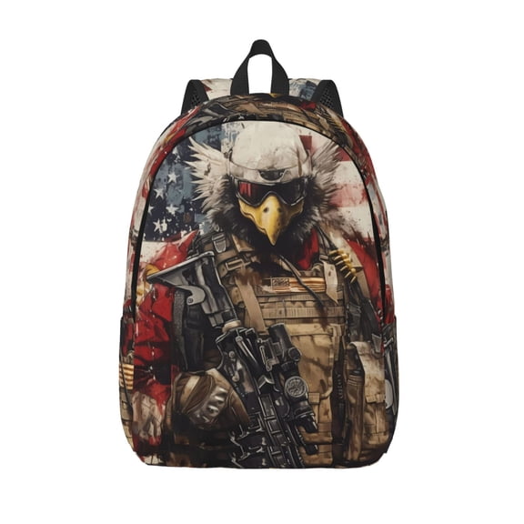 Vsdgher Bald Eagle Soldier Print Canvas Backpack Travel Rucksack Unisex Knapsack 15.7/17.7Inch Laptop Backpack for Work,College -Medium