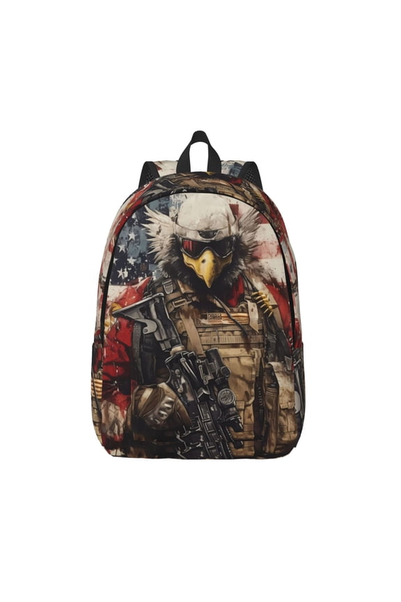 Bald Eagle Soldier Print Canvas Backpack Travel Rucksack Unisex Knapsack 15.7/17.7Inch Laptop Backpack for Work,College -Small