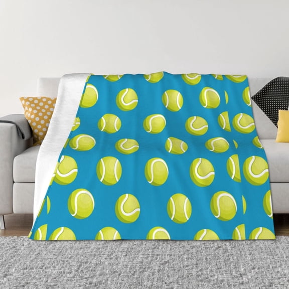 Vsdgher Ball Tennis Pattern Fleece Throw Blanket, Horizontal Fleece Bedding Home Decor for Couch & Bed All Season Use -80"x60"