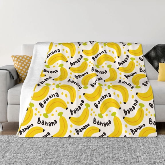 Vsdgher Banana Fruit Pattern Fleece Throw Blanket, Horizontal Fleece Bedding Home Decor for Couch & Bed All Season Use -60"x50"