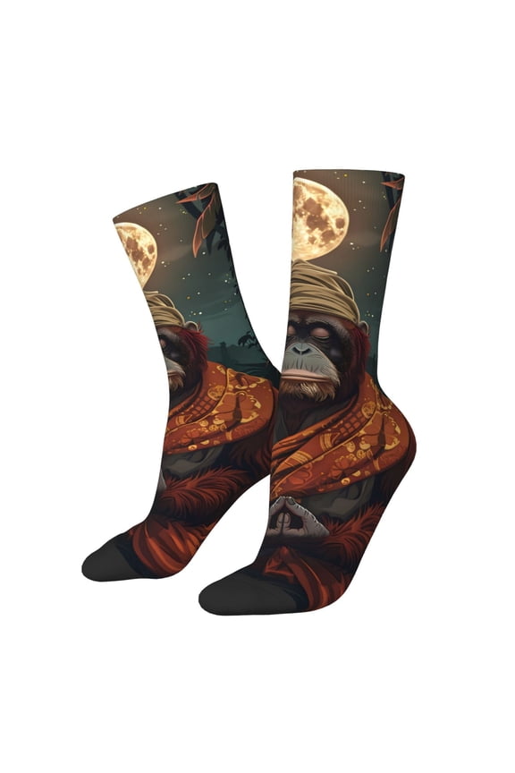 Banana Leaf Meditating Gorilla Crew Socks for Men & Women, Breathable Casual Athletic Ankle Socks