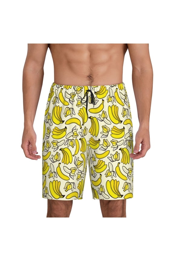Banana Print Men's Pajama Shorts Lounge Bottoms Sleep Shorts Elastic Waist Lightweight PJ Shorts with Pockets-Large