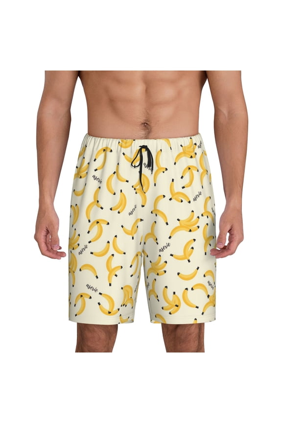 Banana Print Men's Pajama Shorts Lounge Bottoms Sleep Shorts Elastic Waist Lightweight PJ Shorts with Pockets-Small