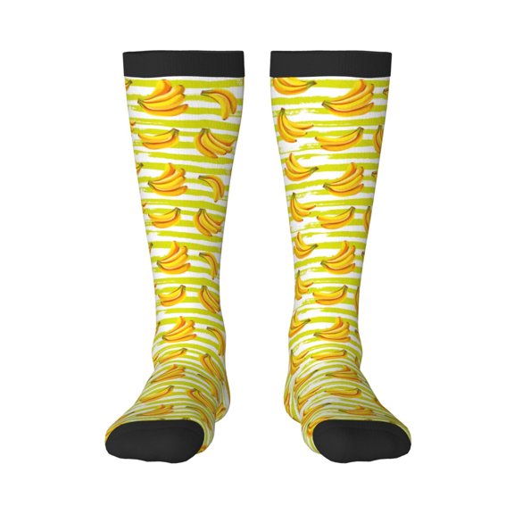 Vsdgher Bananas On A Striped Knee Socks, High Socks Long Stretchy Sock Women Knee High Stocking, Long Socks for Women