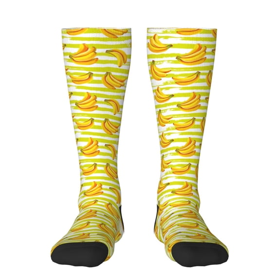 Vsdgher Bananas On A Striped Knee Socks, High Socks Long Stretchy Sock Women Knee High Stocking, Long Socks for Women
