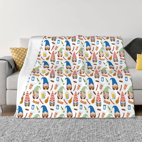 Vsdgher Barbecue Gnomes Pattern Fleece Throw Blanket, Horizontal Fleece Bedding Home Decor for Couch & Bed All Season Use -50"x40"
