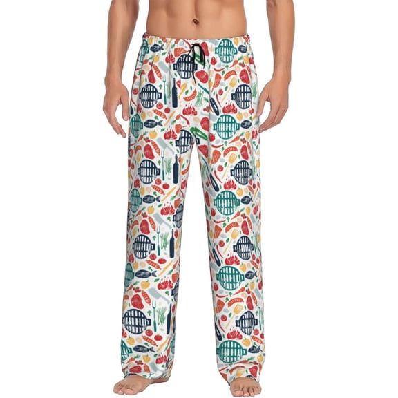 Vsdgher Barbecue Print Mens Pajama Pants Sleep & Lounge Pants, PJ Bottoms With elastic waistb and Pockets
