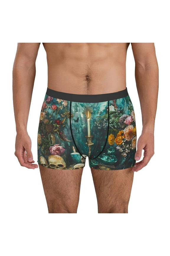 Baroque Floral Still Life Pattern Men's Boxer Brief Underwear,Soft Funny Underwear for Men-X-Large
