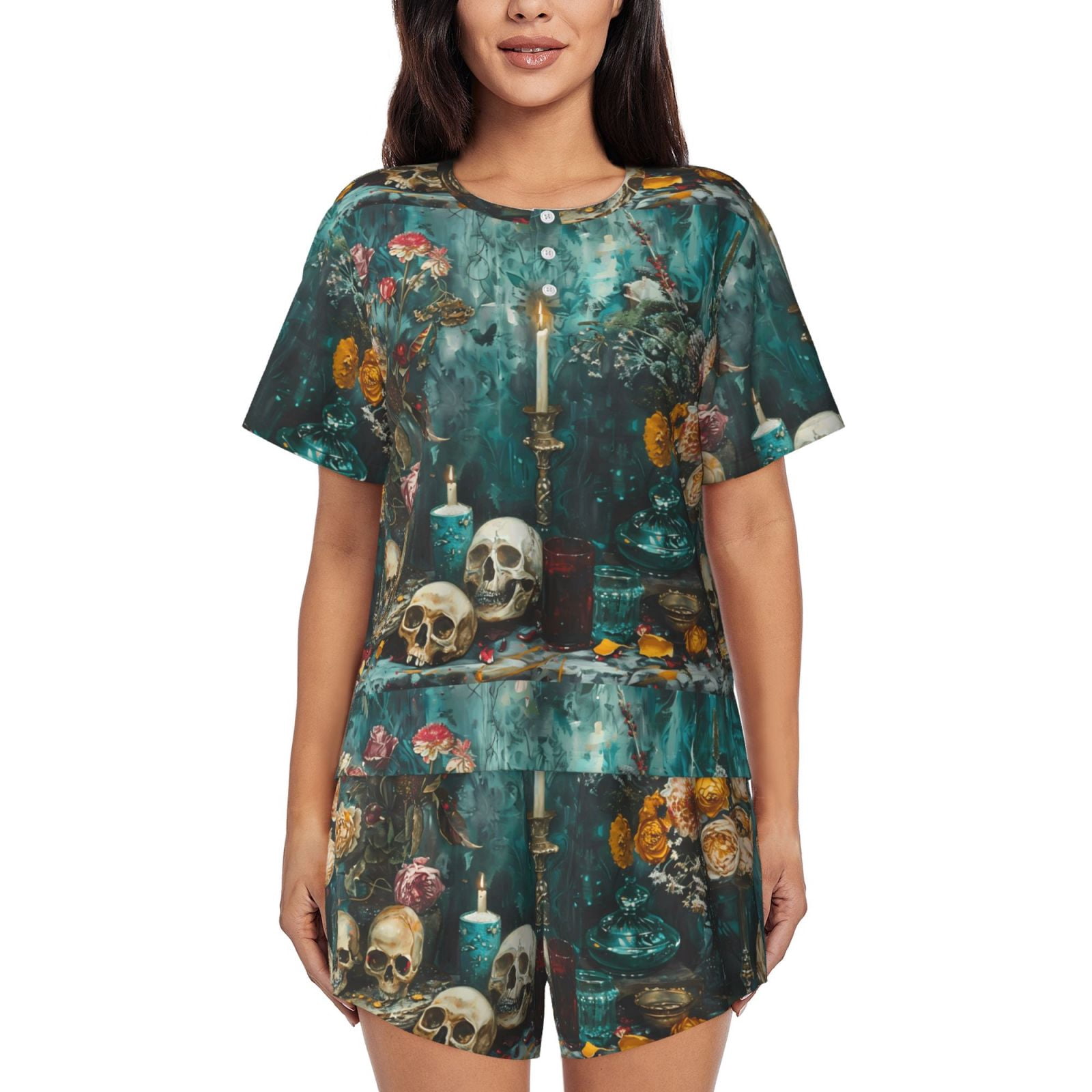 Vsdgher Baroque Floral Still Life Pattern Womens Pajamas 2 Piece Short ...