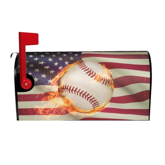 Vsdgher Baseball Ball With Flag Mailbox Cover Magnetic Mailbox Wraps Post Letter Box Cover for Garden Yard Home Decor 2 Sizes-21x18 in