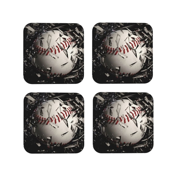 Vsdgher Baseball Breaking Glass Leather Coasters for Drinks, Durable Drink Coasters 4 Set for Tabletop Protection, Luxurious Home Décor and Housewarming Gift-Square