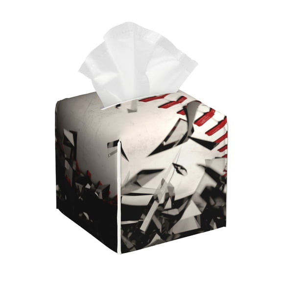 Vsdgher Baseball Breaking Glass Pattern Tissue Box Cover Holder, Square with Bottom Belt by Leather Decorative Organizer for Tabletop, Bathroom, Car, Office