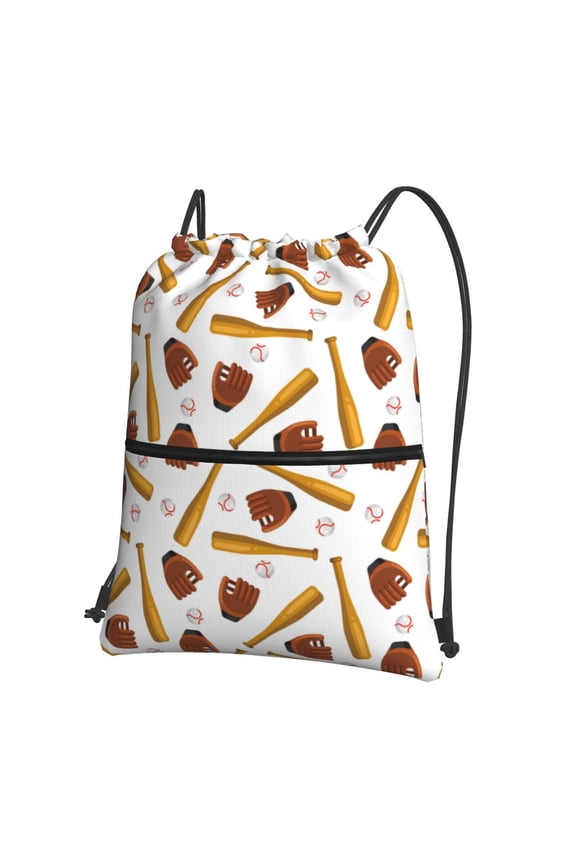 Baseball Sport Drawstring Backpack Water Resistant String Bag Sports Sackpack Gym Sack for Men Women