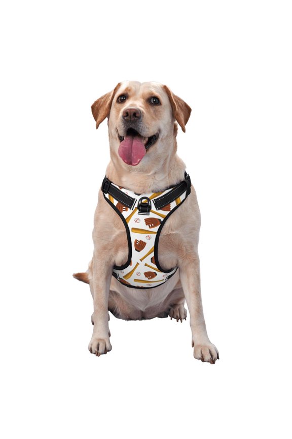 Baseball Sport Pattern Dog Harness,No Pull Pet Harness with Soft Padded Handle,Adjustable Reflective Vest with 2 Buckles,4 Slide Buckles,S-XL Medium