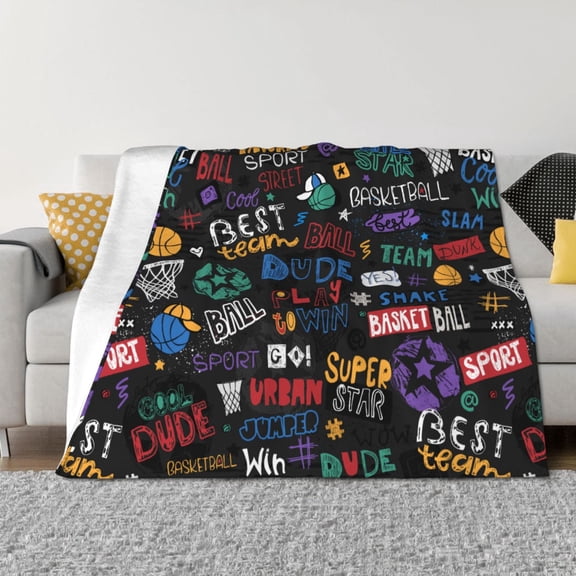 Vsdgher Basketball Pattern Fleece Throw Blanket, Horizontal Fleece Bedding Home Decor for Couch & Bed All Season Use -80"x60"