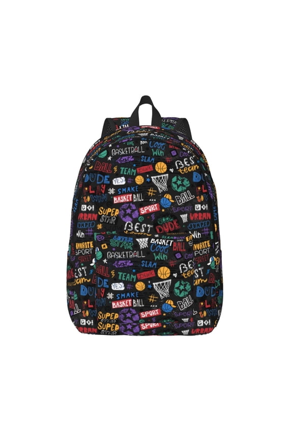 Basketball Print Canvas Backpack Travel Rucksack Unisex Knapsack 15.7/17.7Inch Laptop Backpack for Work,College -Medium