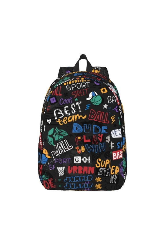 Basketball Print Canvas Backpack Travel Rucksack Unisex Knapsack 15.7/17.7Inch Laptop Backpack for Work,College -Medium