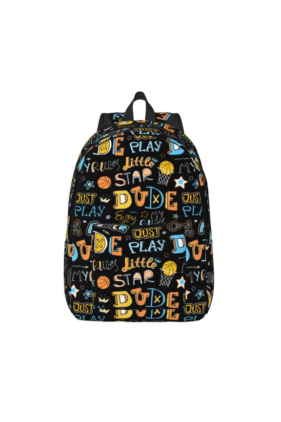 Basketball Print Canvas Backpack Travel Rucksack Unisex Knapsack 15.7/17.7Inch Laptop Backpack for Work,College -Small