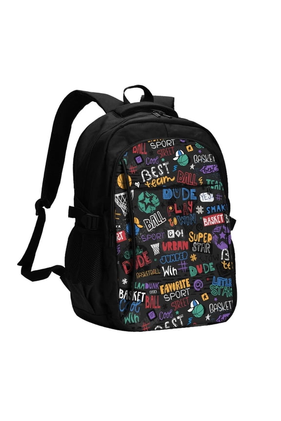 Basketball Print Travel Laptop Backpack, Laptops Backpack with USB Charging Port, Water Resistant Computer Bag Gift for Men & Women