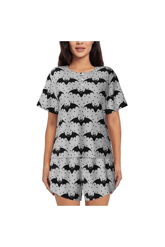 Bat Pattern Womens Pajamas 2 Piece Short Sleeve Sleepwear Set,Summer Soft Pajamas Set Casual Lounge Sets, 2-Piece Pj -4X-Large