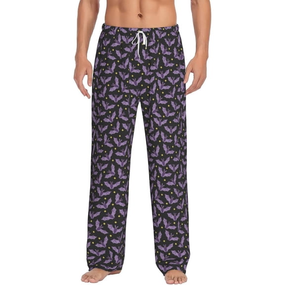 Vsdgher Bat Purple Print Mens Pajama Pants Sleep & Lounge Pants, PJ Bottoms With elastic waistb and Pockets