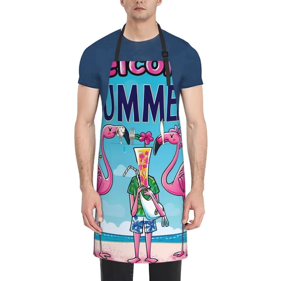 Vsdgher Beach Flamingo Trio Waterproof Apron with 2 Pockets Kitchen Chef Aprons Bibs for Grooming Cooking Baking Painting Gardening