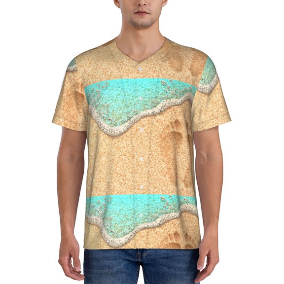 Vsdgher Beach Footprint Mens T-Shirts Baseball Vintage Fashionable Lightweight Casual Crew Neck Slim Fit with Long Sleeves-Large