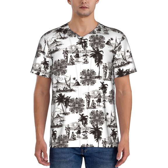 Vsdgher Beach Mens T-Shirts Baseball Vintage Fashionable Lightweight Casual Crew Neck Slim Fit with Long Sleeves-Large