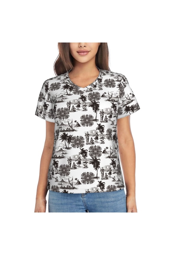 Beach Women Shirts V Neck Short Sleeve Tops T-Shirt Basic Tees, S to 3XLSmall