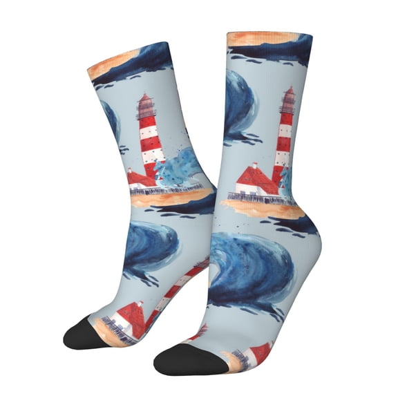 Vsdgher Beacon In The Huge Waves Of The Surf Crew Socks for Men & Women, Breathable Casual Athletic Ankle Socks