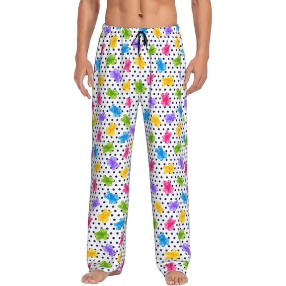 Vsdgher Bear And Polka Dot Print Mens Pajama Pants Sleep & Lounge Pants, PJ Bottoms With elastic waistb and Pockets