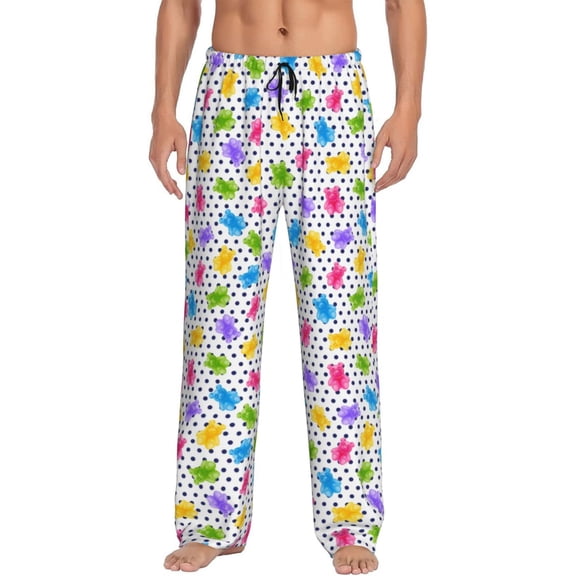 Vsdgher Bear And Polka Dot Print Mens Pajama Pants Sleep & Lounge Pants, PJ Bottoms With elastic waistb and Pockets