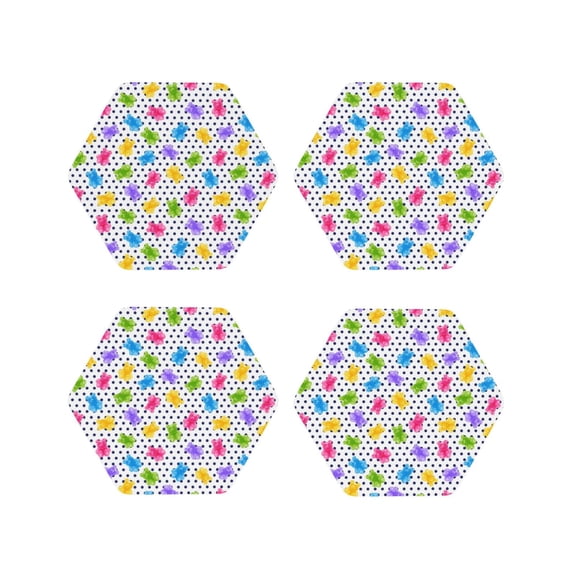 Vsdgher Bear And Polka Dot Leather Coasters for Drinks, Durable Drink Coasters 4 Set for Tabletop Protection, Luxurious Home Décor and Housewarming Gift ( {designName})Hexagon