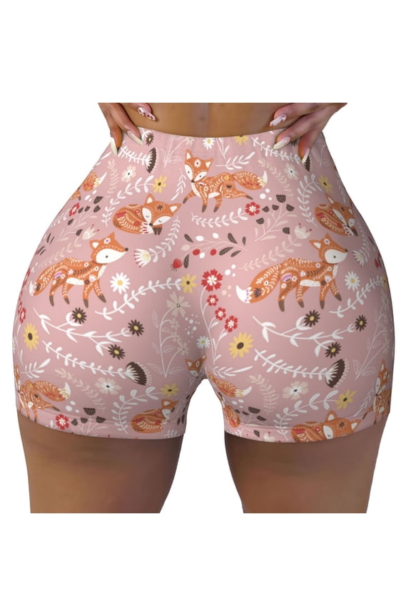 Beautiful Fox print Workout Shorts for Women Seamless Soft Smooth Gym Yoga Scrunch Active Exercise Fitness Shorts