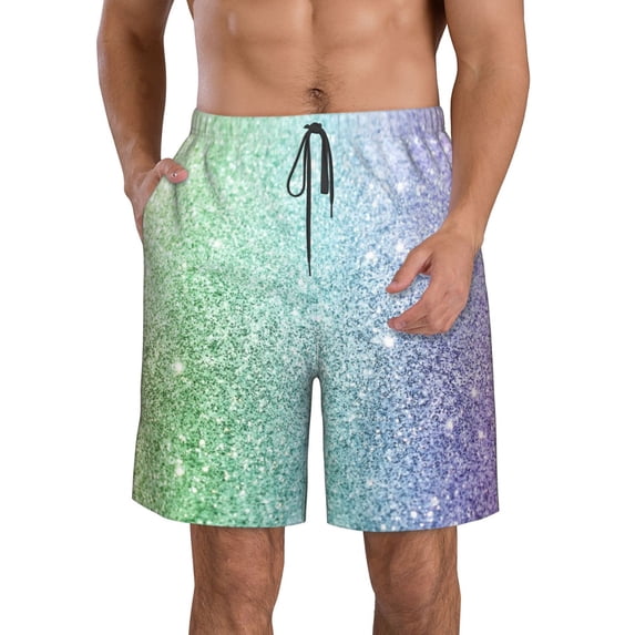 Vsdgher Beautiful Glitter Men's Beach Shorts, Surfing shorts, Swim trunks, Quick Dry Swim Trunks for Surfing Beach Fun -Large