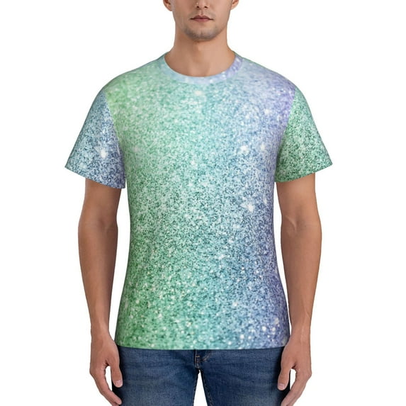 Vsdgher Beautiful Glitter Print Men's Dry Fit Mesh Athletic Shirts Moisture Wicking Tennis T-Shirt Tops
