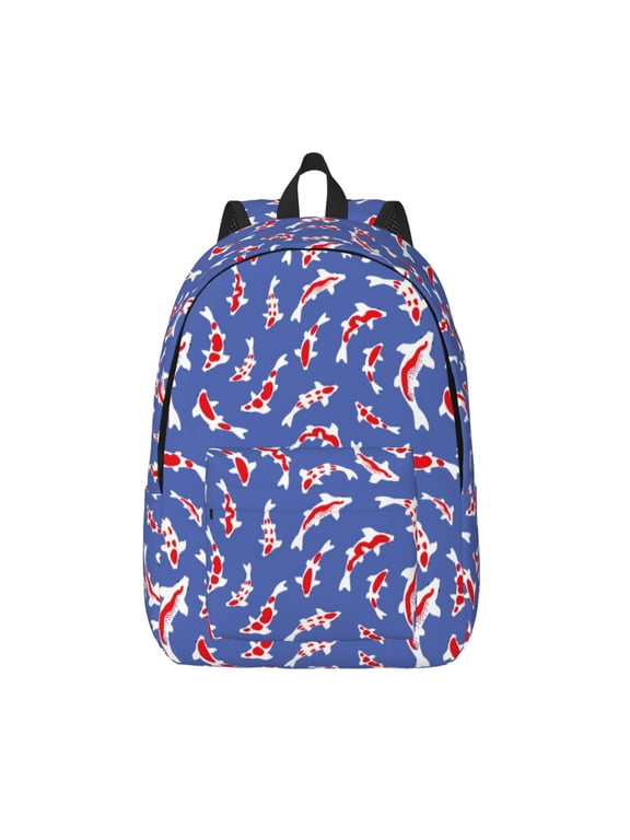 Beautiful Koi Fish Print Canvas Backpack Travel Rucksack Unisex Knapsack 15.7/17.7Inch Laptop Backpack for Work,College -Medium