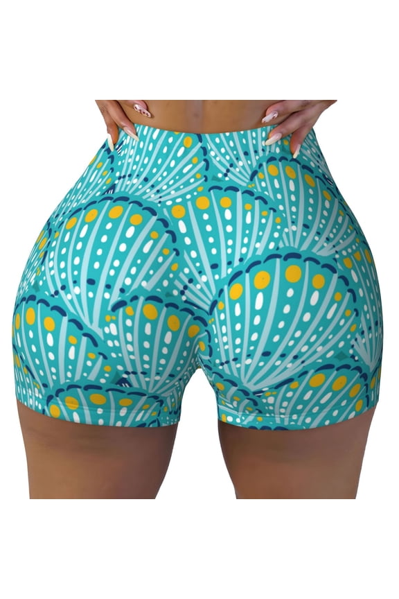 Beautiful Seashells print Workout Shorts for Women Seamless Soft Smooth Gym Yoga Scrunch Active Exercise Fitness Shorts