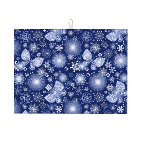 Vsdgher Beautiful Snowflake Butterfly Dish Drying Mat Super Absorbent Drying Mat Large Dish Drying Mats for Kitchen Counter Kitchen Drying Mat 24" x 18"