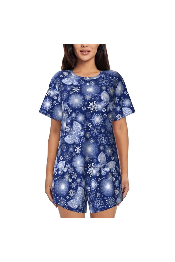 Beautiful Snowflake Butterfly Pattern Womens Pajamas 2 Piece Short Sleeve Sleepwear Set,Summer Soft Pajamas Set Casual Lounge Sets, 2-Piece Pj -4X-Large
