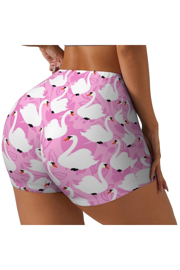 Beautiful Swans Workout Shorts for Women Seamless Soft Smooth Gym Yoga Scrunch Active Exercise Fitness Shorts-X-Large