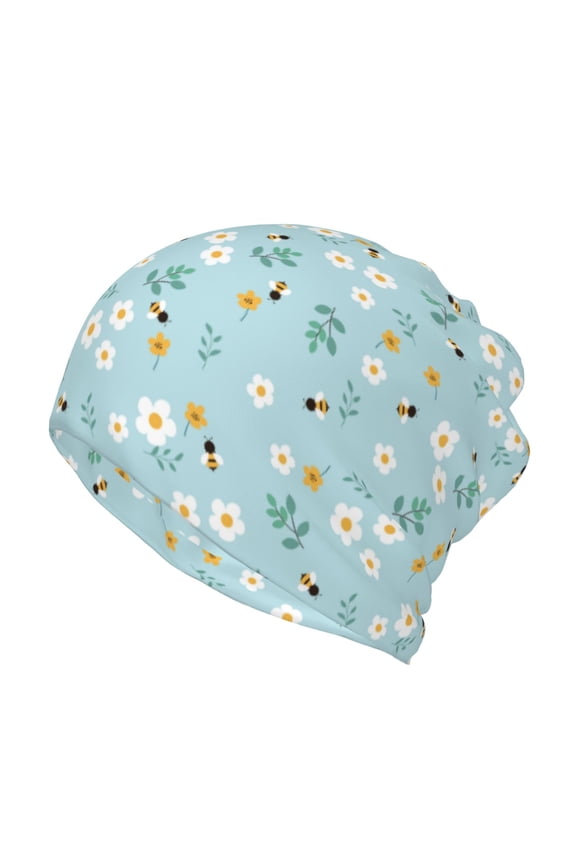 Bee Flower Slouchy Beanie Hat for Men/Women, Skull Cap Chemo Cap Night Sleeping Cap
