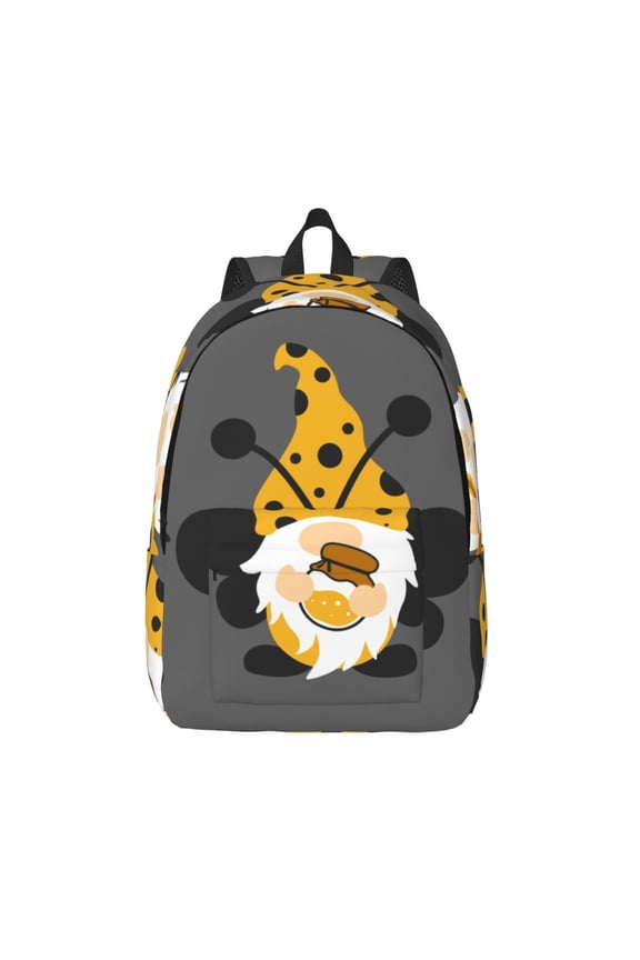 Bee Gnome With Sunflower Print Canvas Backpack Travel Rucksack Unisex Knapsack 15.7/17.7Inch Laptop Backpack for Work,College -Medium