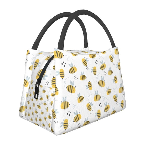 Vsdgher Bee Print Insulated Reusable Bags with Sturdy Zipper and Handles, Foldable Totes for Hot or Cold Food Bring or Delivery