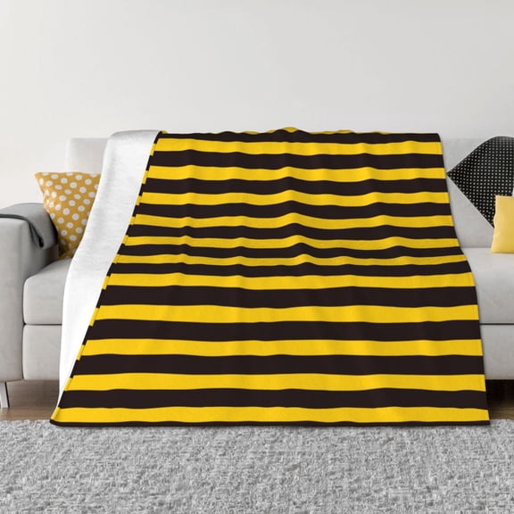 Vsdgher Bee Stripe Pattern Fleece Throw Blanket, Horizontal Fleece Bedding Home Decor for Couch & Bed All Season Use -80"x60"