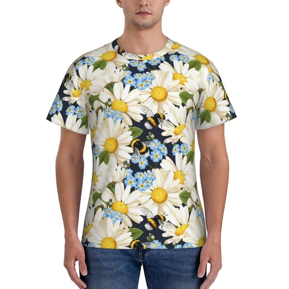 Vsdgher Bees Collecting Nectar Print Men's Dry Fit Mesh Athletic Shirts Moisture Wicking Tennis T-Shirt Tops