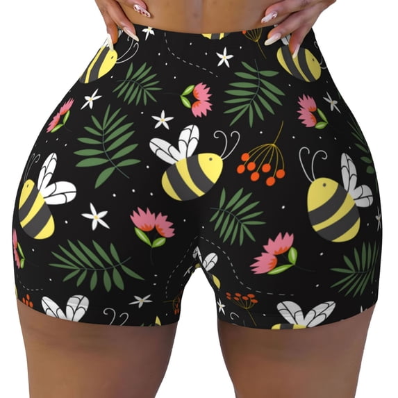 Vsdgher Bees print Workout Shorts for Women Seamless Soft Smooth Gym Yoga Scrunch Active Exercise Fitness Shorts