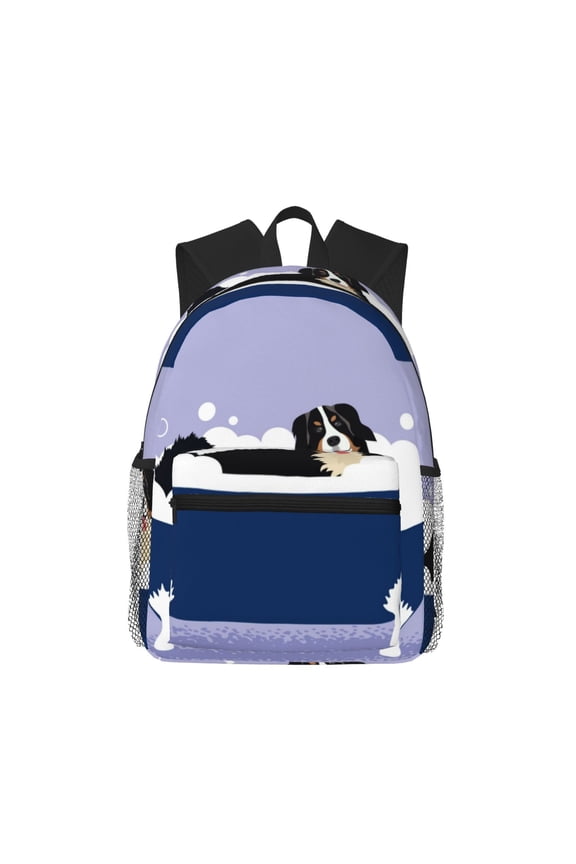 Bernese Mountain Dog Sitting Bath Tub Unisex Large Capacity Bookbag, Schoolbag, Casual Daypack for High School, College, Teens, Travel, Work