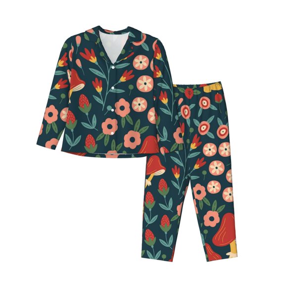 Vsdgher Berries and Flowers Pajamas Set Long Sleeve Sleepwear Womens Button Down Nightwear Pj Sets-XX-Large